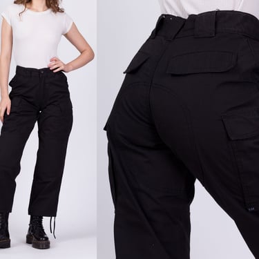 Y2K High Waist Black Cargo Pants - Men's Small Short, Women's Medium | Vintage Unisex Straight Leg Tactical Trousers 