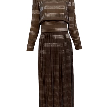 Norell Tassell 70 Chocolate Brown Silk Striped Dress