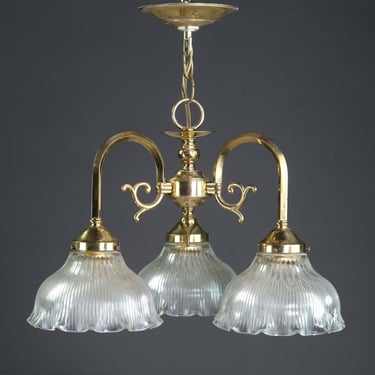 Traditional Polished Brass 3 Arm Down Shaded Chandelier