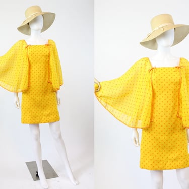 1970s cape sleeves mini dress xxs | vintage polka dot HUGE SLEEVES | new in 
