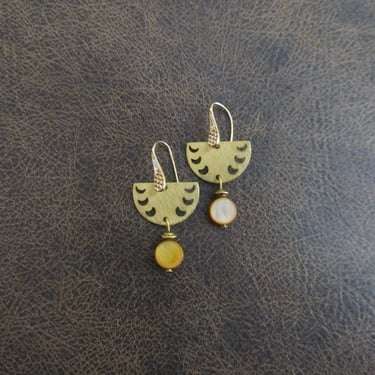 Dainty brass and mother of pearl shell earrings 