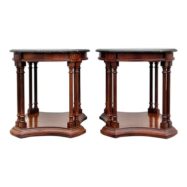 Vintage Marble Top Regency Style Side Tables - a Pair 