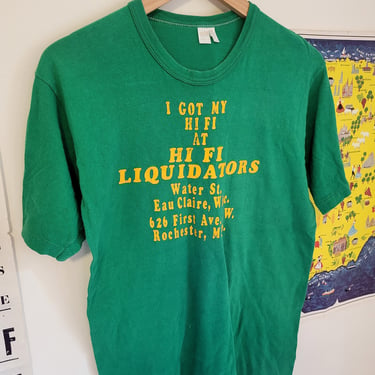 Vintage 1970's Green and Gold Eau Claire, WI Hi-Fi T-Shirt / Men's L / High Fidelity 