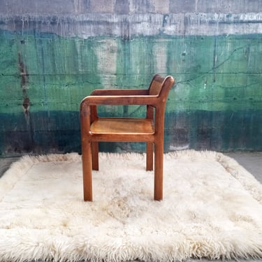 1970s Brutalist Daumier style Postmodern Solid Wood Lounge Side Accent Chair Armchair 
