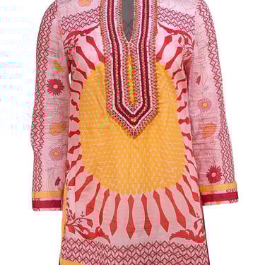 Tory Burch - Pink, Orange, & Yellow Print Tunic Blouse Sz 4