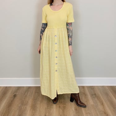 90's Pastel Yellow Light Summer Babydoll Maxi Dress 