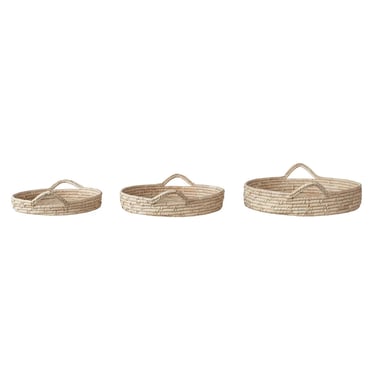 Set of 3 Baskets | Hand-woven Grass and Date Leaf