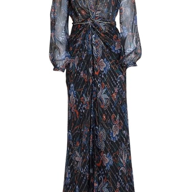 Veronica Beard - Black w/Multicolor Paisley Print Silk Floor Length Dress Sz 6