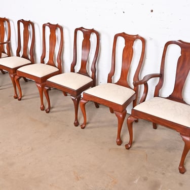 Henkel Harris Queen Anne Solid Cherry Wood Dining Chairs, Set of Six