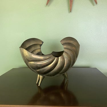 Mid Century Brass Shell footed planter 