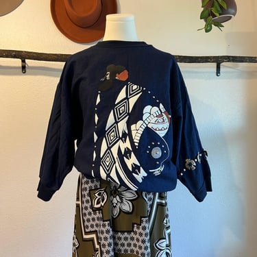 Vintage Lida 1989 AZ USA Blue Cotton Embellished Concho Top Size Medium 