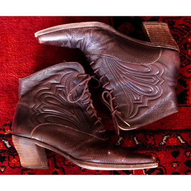 Vintage Leather Ankle Booties - Italian Leather Boots - Butterfly Stitching 