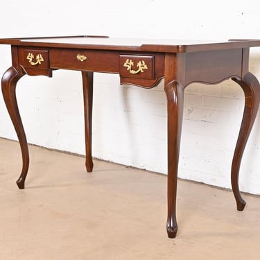 Baker Furniture French Provincial Louis XV Carved Cherry Wood Writing Desk, Newly Refinished