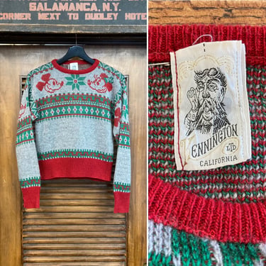 Vintage 1970’s “Kennington” Mickey Mouse Pop Art Snowflake Sweater, 70’s Knit Sweater, Vintage Clothing 