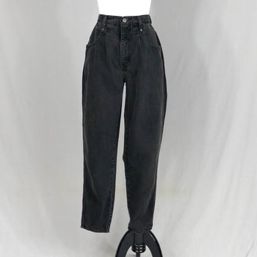 80s Brittania Faded Black Jeans - 27" waist - Pleated Tapered Cotton Denim Pants - High Rise - Vintage 1980s - 29" Petite length 
