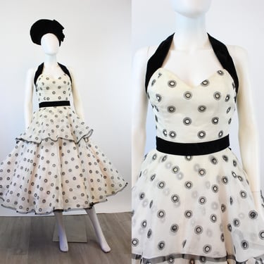 1950s DON LOPER HALTER organza cutout dress xxs  | new summer 