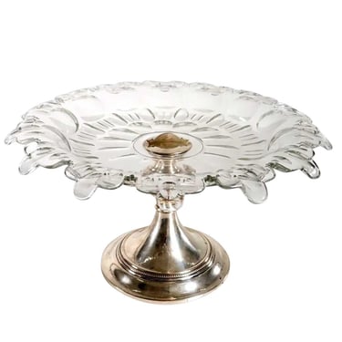 1910 Large Dutch Silver and Cut Glass Tazza, Compote. Possibly Fa. J. M. van Kempen & Son. 14.5" x 8" Serving Riser. Dessert. 