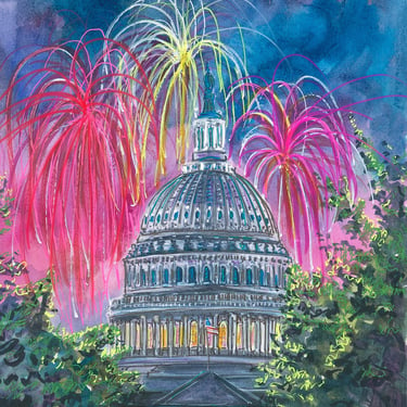Fireworks Over the U.S. Capitol Gicleé Washington D.C. Print by Cris Clapp Logan 