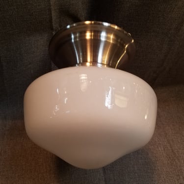 Flush Mount Schoolhouse Light with Faux Milk Glass Shade H8 x D8