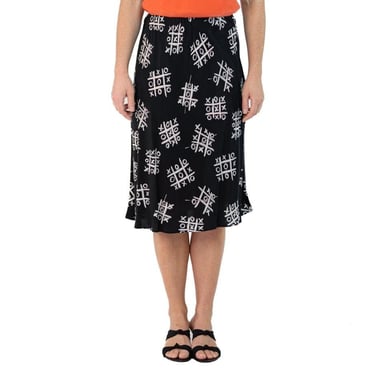 Morphew Collection Black & White Tic Tac Toe Novelty Print Cold Rayon Bias Skirt Master Medium 