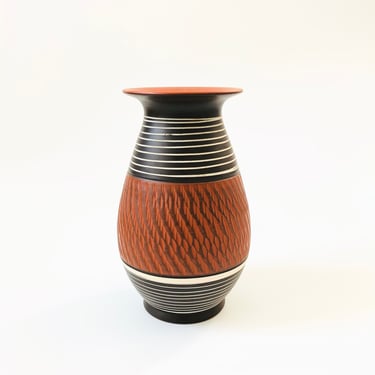Mid Century West German Wekara Carved Pottery Vase 