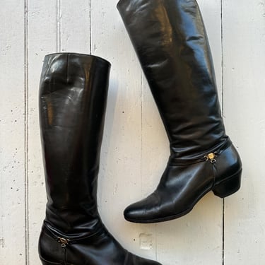 1970s Salvatore Ferragamo Black Leather Boots 