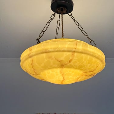 Antique Beige Art Deco Marbled Glass Ceiling Light / German Pendant Light / Mid Century Modern Decor / Repurposed / 1950s 