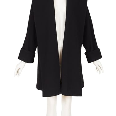 Georges Rech 1990s Vintage Black Wool Shawl Collar Swing Coat 38 FR 