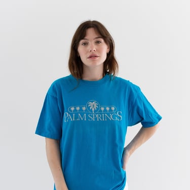 Vintage Blue Tee T-Shirt | Palm Springs Short Sleeve Crewneck Tee | Made in USA | M L | 