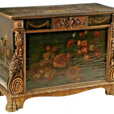 Chest, Antique, Spanish Painted, Leather & Wood Chest, 17th C., 1600s / 1700s!