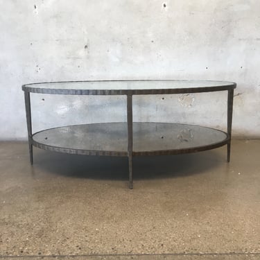 Brutalist Style Large Oval Shaped Glass And Metal Framed Coffee Table
