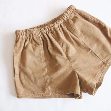 Vintage OP Style Tan Brown Corduroy Shorts  L 38 waist  - 80s Elastic Waist Surfy Cord Shorts 
