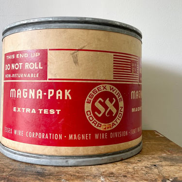Magna Pak Magnet Wire Barrel | Vintage Essex Wire Corp | Cardboard Wood Wire Spool Barrel | Industrial Storage | Branches Dog Toys Firewood 