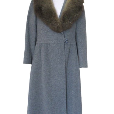 Vintage Fur Collar Coat, 1980s, Gray Wool Blend, Large Women, ILGWU Label 