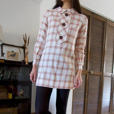 Vintage 60's Plaid Long Sleeve Mod Dress 