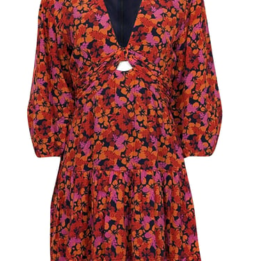 Derek Lam - Orange, Magenta, & Navy Floral Print Mini Dress Sz 4