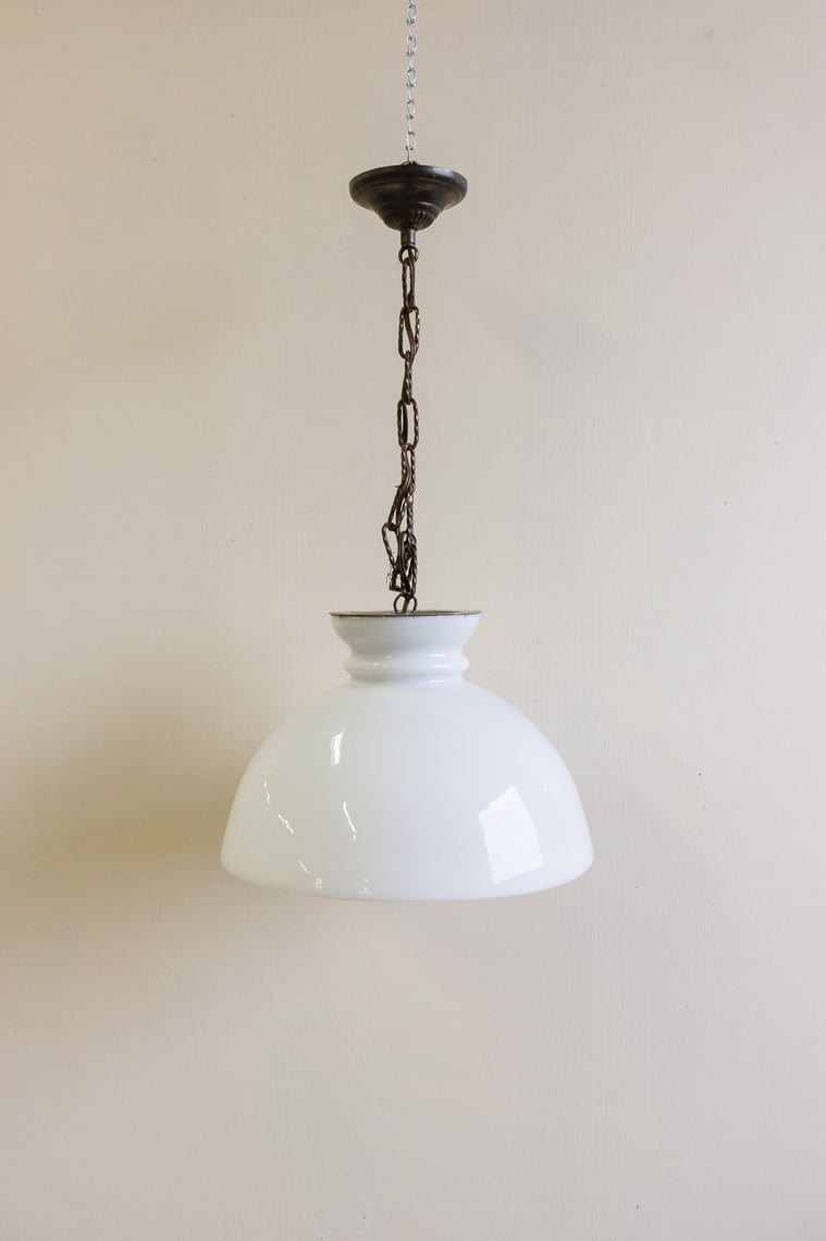 1920s converted Dutch hanging oil lamp milk glass pendant | Joliette ...