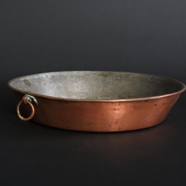 Antique Vintage solid copper rolled top pie dish pan 