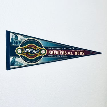 Vintage 12x30 Milwaukee Brewers Opening Night 2001 Brewers Vs. Reds Miller Park Pennant, Baseball Pennant 