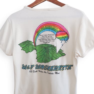 70s Hawaii shirt / rainbow t shirt / 1970s Rainbow Hawaii Maui Waki Shave Ice baby doll ringer t shirt Large 