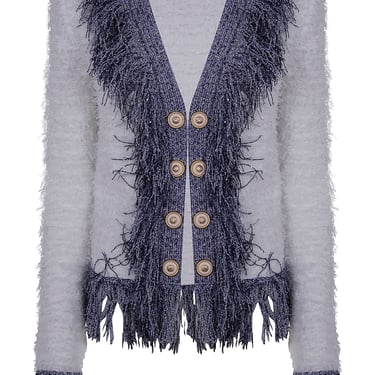 Balmain Women Collarless Glittered Fringed Tweed Jkt