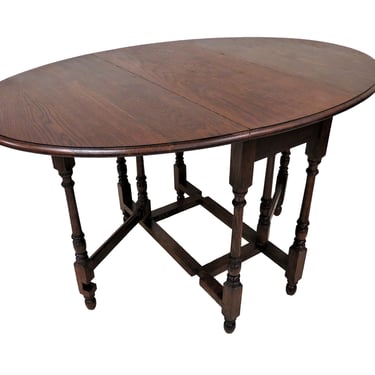 Oval Dining Table | Vintage English Tiger Oak Drop Leaf Gate Leg Table 