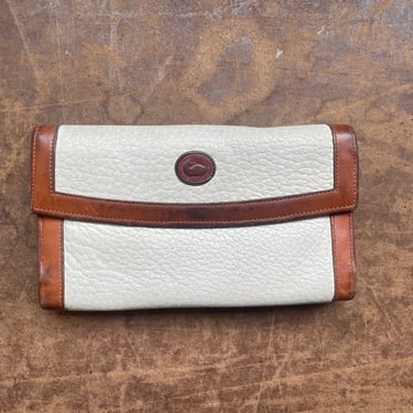 Vintage Dooney and Bourke White Cream and British Tan Checkbook Organizer Wallet, Distressed 