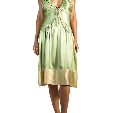 2000S  Stella Mccartney Chloe Light Green Silk Charmeuse Cocktail Dress With Silver Beaded Straps 