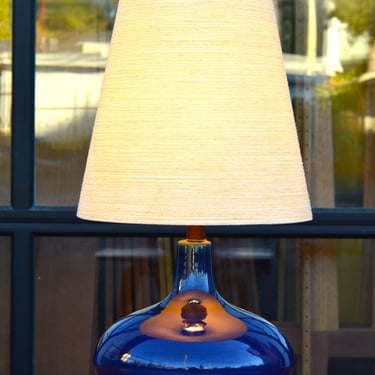 Stunning Lotte Bostlund Cobalt Blue Lamp w/ Orig. Fiberglass Shade