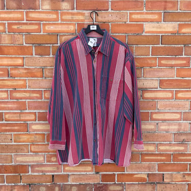 vintage 90s red striped cotton button down shirt / 3xl xxxl extra large 