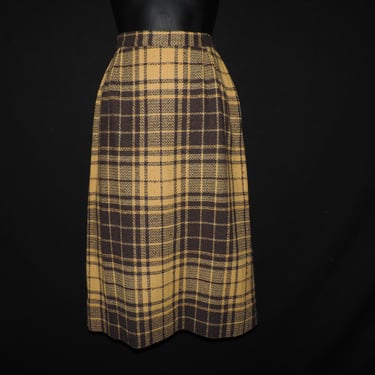 1950s plaid wool skirt vintage Jantzen gold tartan midi small 