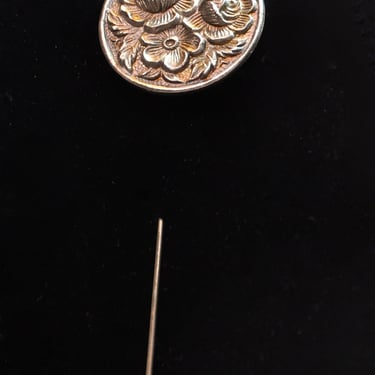 Antique Sterling Silver Peony Rose Stick Pin Brooch Hat Pin Signed Samuel Kirk & Son Sterling Collectible Heavy Repoussé Solid Sterling 