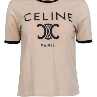 Celine - Beige &amp; Black Logo Crewneck T-Shirt Sz S