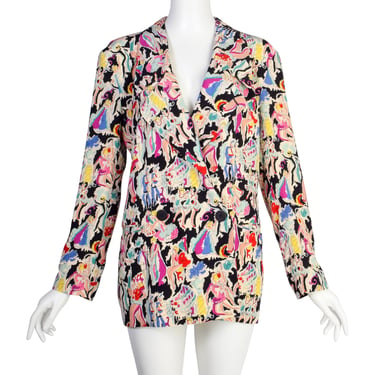 Giorgio Armani Vintage Colorful Can Can Dancer Novelty Print Silk Blazer Jacket